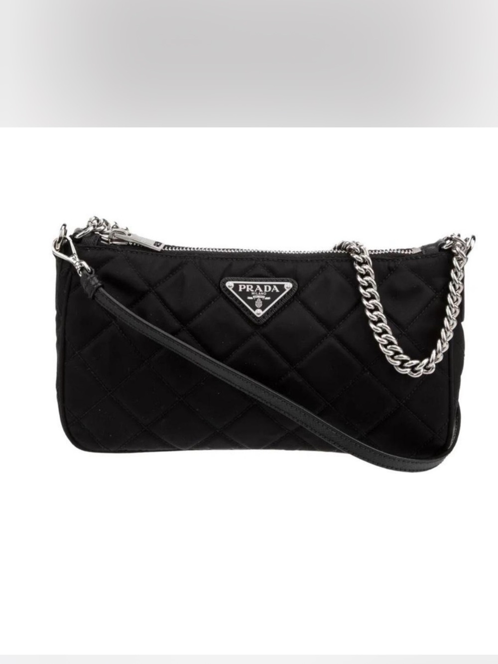 PRADA!! Authentic Prada bag! Black Quilted Nylon Bag with Silver Chain! Offers! - Picture 9 of 16